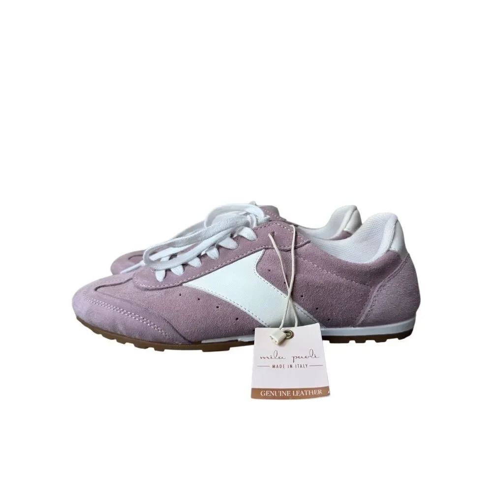 Mila Paoli Made In Italy Genuine Leather Upper Dusty Pink Sneakers Size 7.5